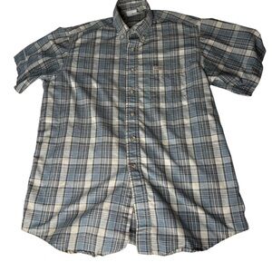 Carhartt Men's‎ Blue Essential Plaid Button Down Short Sleeve Work Shirt